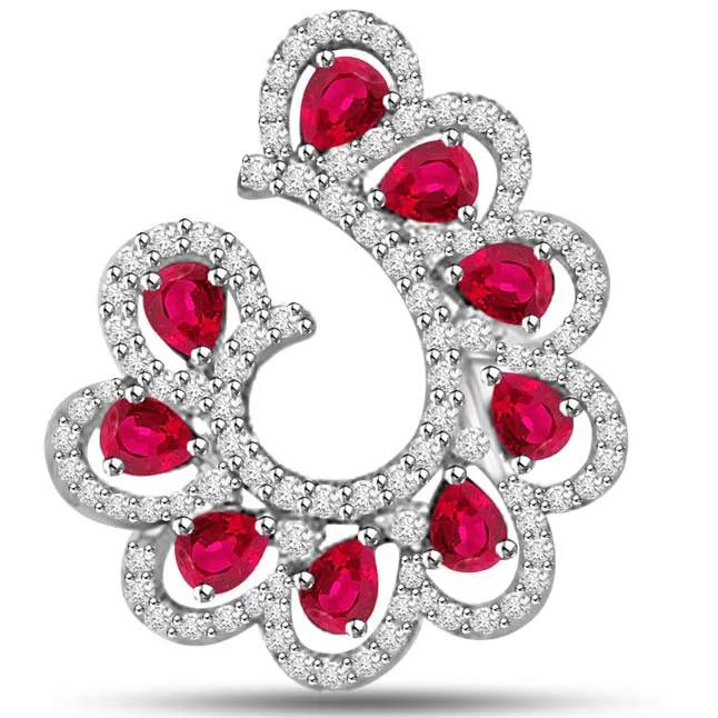 Paradise Petals 2.57 TCW Divine Diamond Ruby Pendants In White Gold -Diamond -Ruby