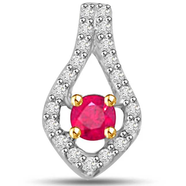 Rubal Beauty 0.75 TCW Ruby Diamond Pendants In 14kt White Gold -Diamond -Ruby