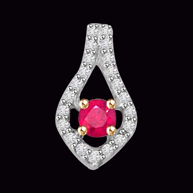Rubal Beauty 0.75 TCW Real Ruby And Diamond Pendant In 14kt White Gold (P1110)