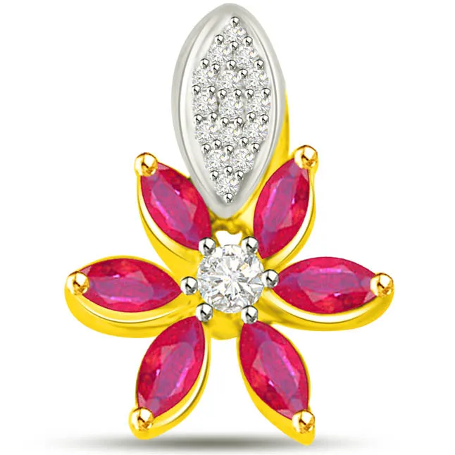 Natural Beauty 0.39 TCW Flower Shaped Ruby Diamond Pendants -Diamond -Ruby