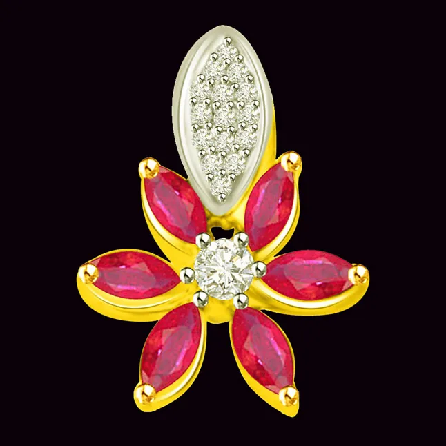 Natural Beauty 0.39 TCW Flower Shaped Real Ruby And Diamond Pendant (P1111)