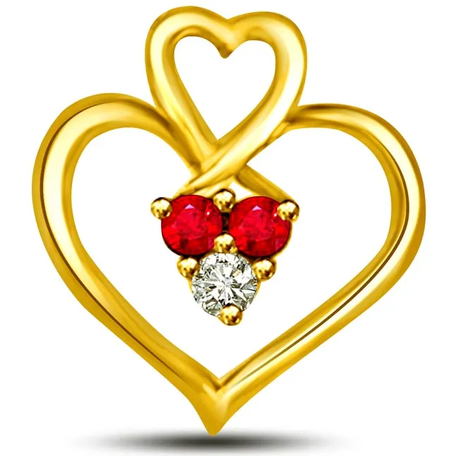 Rubal Love 0.14 TCW Heart Shaped Ruby Diamond Gold Pendants