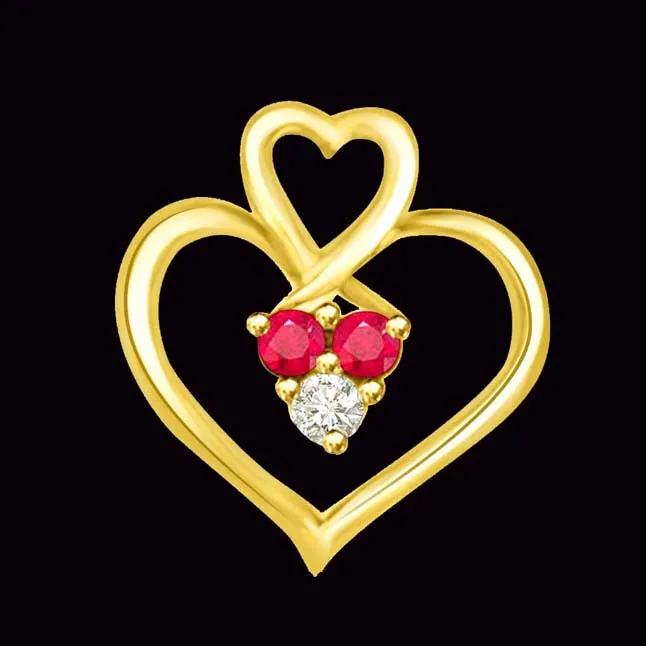 Rubal Love 0.14 TCW Heart Shaped Ruby Diamond Gold Pendants