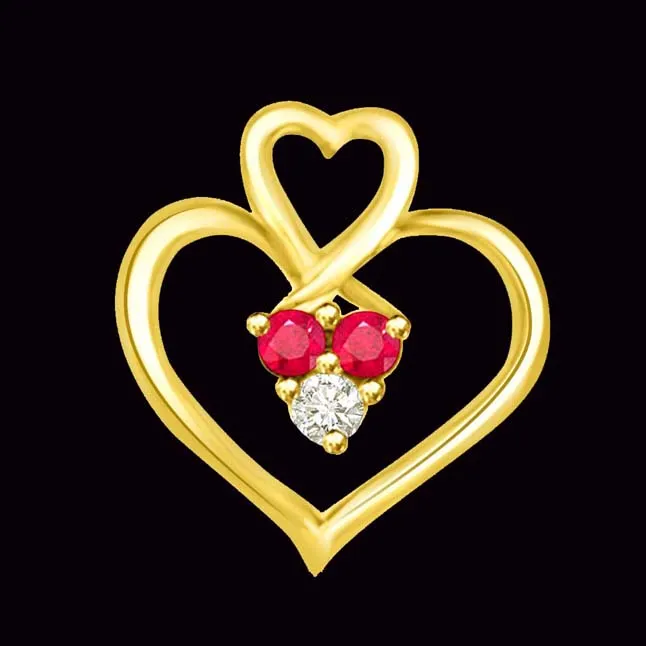 Rubal Love 0.14 TCW Heart Shaped Real Ruby And Diamond Gold Pendant (P1113)