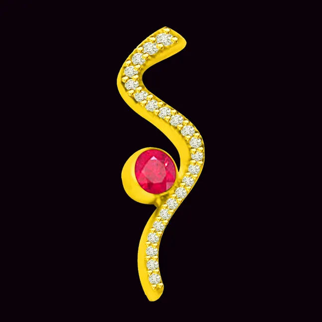 Shine in Style 0.40 TCW Real Red Ruby And Diamond Pendant In Yellow Gold (P1116)