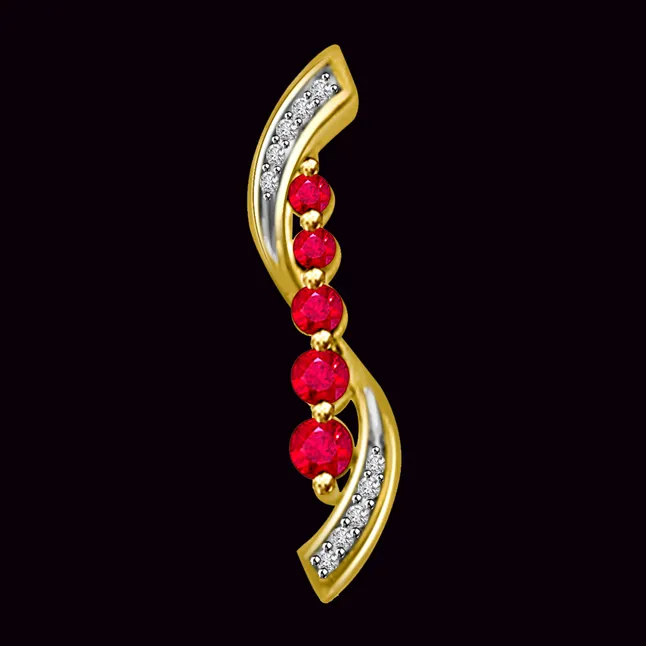 Real Ruby Radiance 0.21 TCW Diamond And Ruby Pendant In 18kt Yellow Gold (P1117)