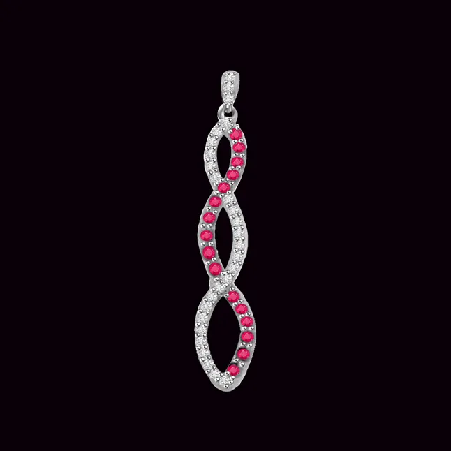 Stunning  Real Ruby And Diamond Pendant In 14kt White Gold (P1118)