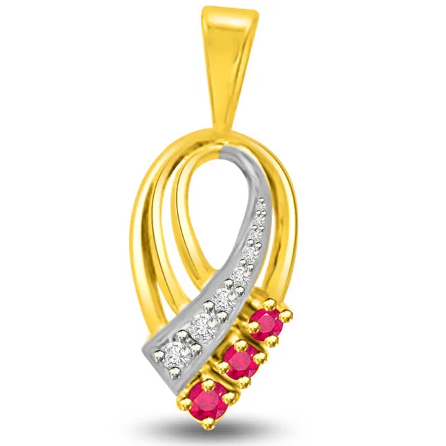 Beautiful Two Tone Gold Pendants Of Diamonds Rubies -Diamond -Ruby