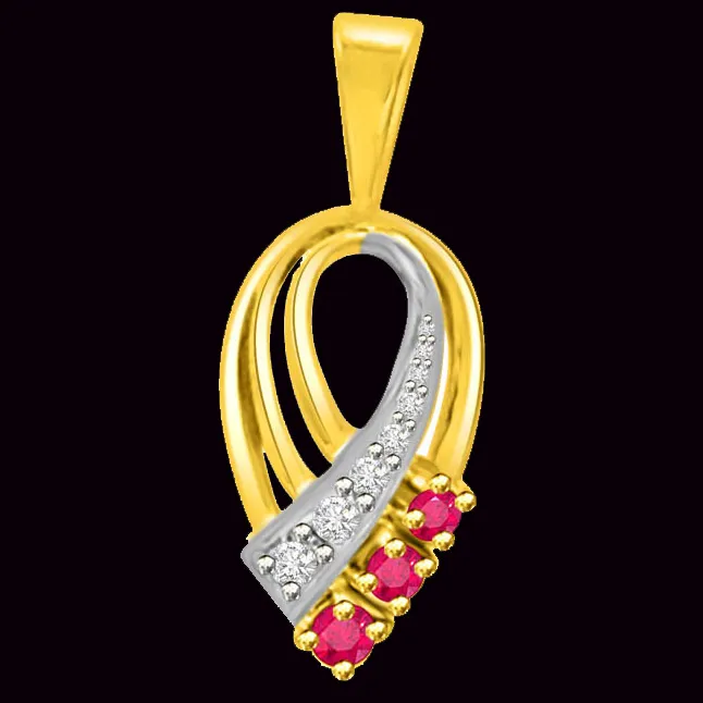 Beautiful Two Tone Gold Pendant Of Real Diamonds And Rubies (P1121)