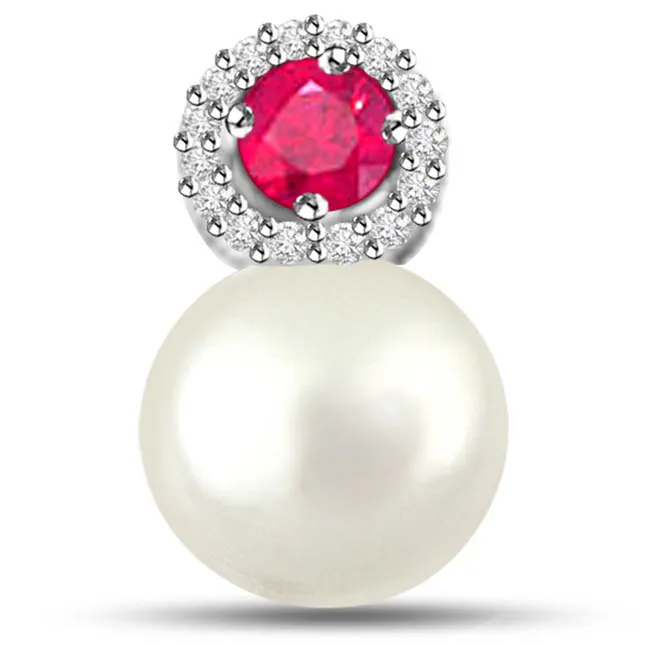 Marvelous Pearl Pendants With Diamonds Ruby -Diamond -Ruby