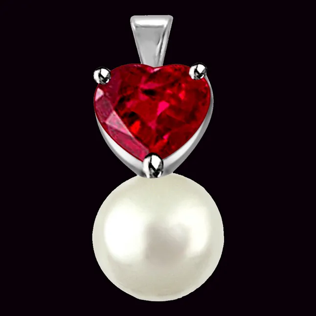 Love Candy 0.30TCW Heart Shaped Real Ruby Pendant With Freshwater Pearl (P1123)