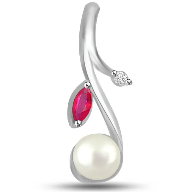Stunning Pearl Pendants With Diamond Ruby -Diamond -Ruby