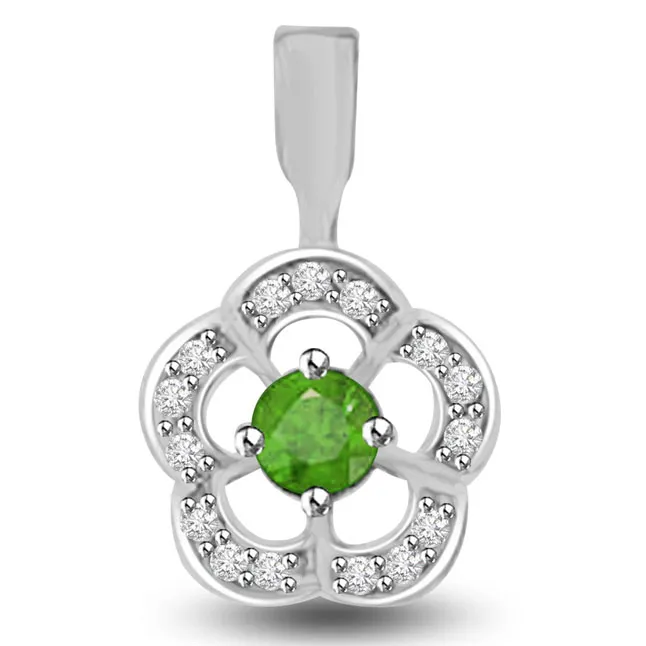 Angel's Garl Elegant Diamond Emerald Pendants In White Gold