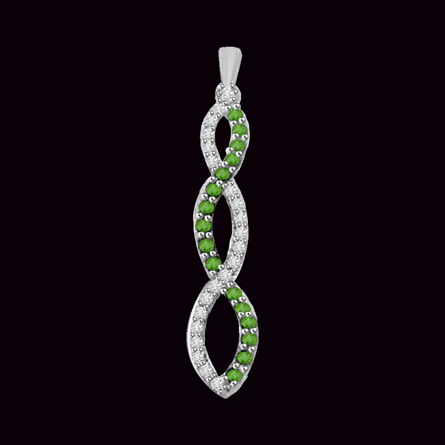 Green Garland 0.46 TCW Real Emerald And Diamond Pendant In White Gold (P1135)