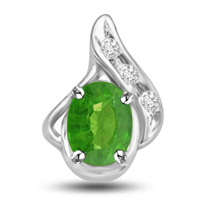 Gorgeous Green Drop 1.05 TCW Emerald Diamond Pendants In White Gold