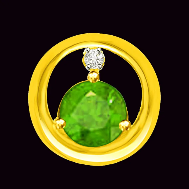 Endearing Real Diamond And Emerald Pendant In Yellow Gold (P1147)