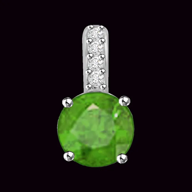 Glittering Green Angles 0.55 TCW Real Emerald And Diamond Pendant In White Gold (P1150)