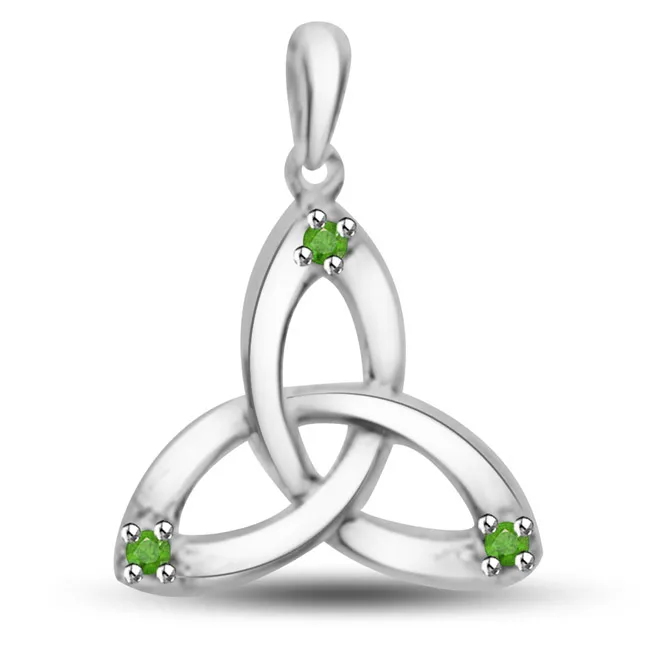 Graceful Emerald Triangle Pendant In 14kt White Gold