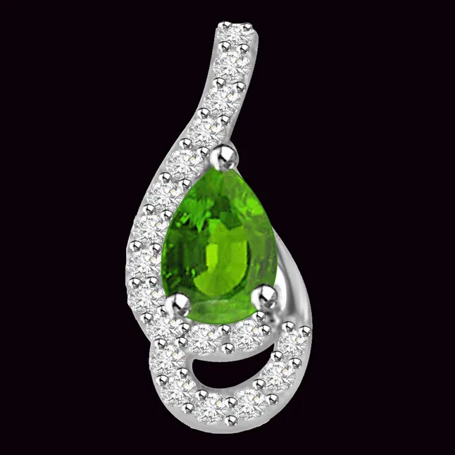 Sparkling Peas 0.50 TCW Real Emerald And Diamond Pendant In White Gold (P1152)