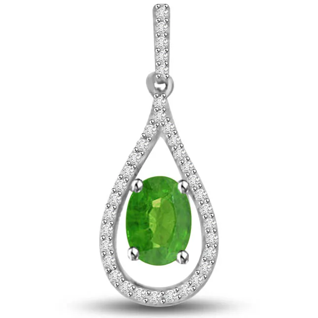 Green Lotus 0.55 TCW Emerald Diamond Drop Shaped Pendants