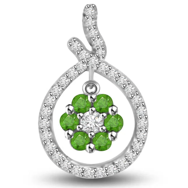 Glamour of Bride 0.47 TCW Emerald Diamond Pendants In White Gold