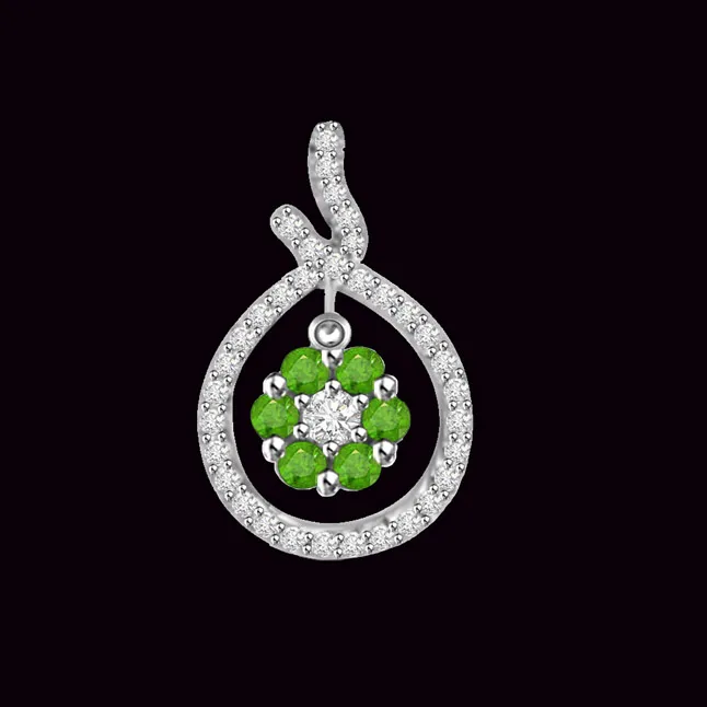 Glamour of Bride 0.47 TCW Real Emerald And Diamond Pendant In White Gold (P1154)