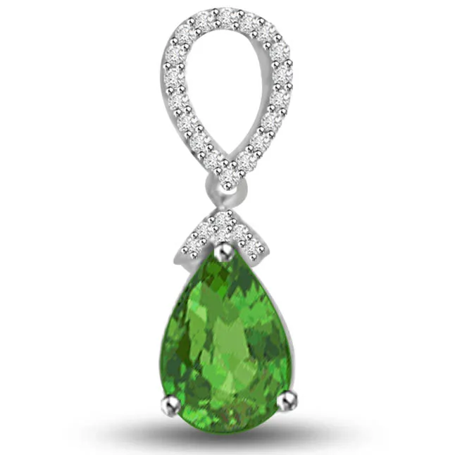 Green Drop Beauty 1.23 TCW Stunning Emerald Diamond Pendants