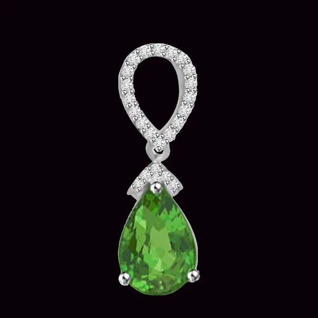 Green Drop Beauty 1.23 TCW Stunning Real Emerald And Diamond Pendant (P1157)