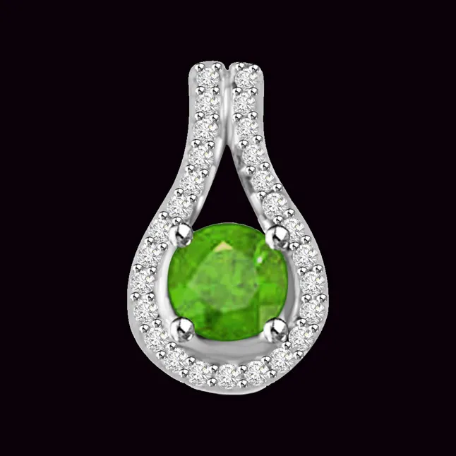 Angel's Grapevine 0.80 TCW Real Emerald And Diamond Pendant In White Gold (P1160)