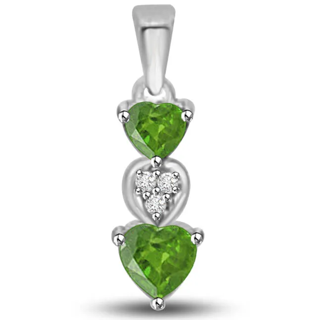 Emerald Coverleaf 0.445 TCW Heart Shaped Emerald Diamond Pendants
