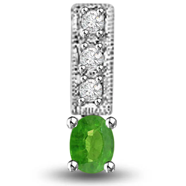 Three Sparkling Str s of Emerald 0.25 TCW Emerald Diamond Pendants In White Gold