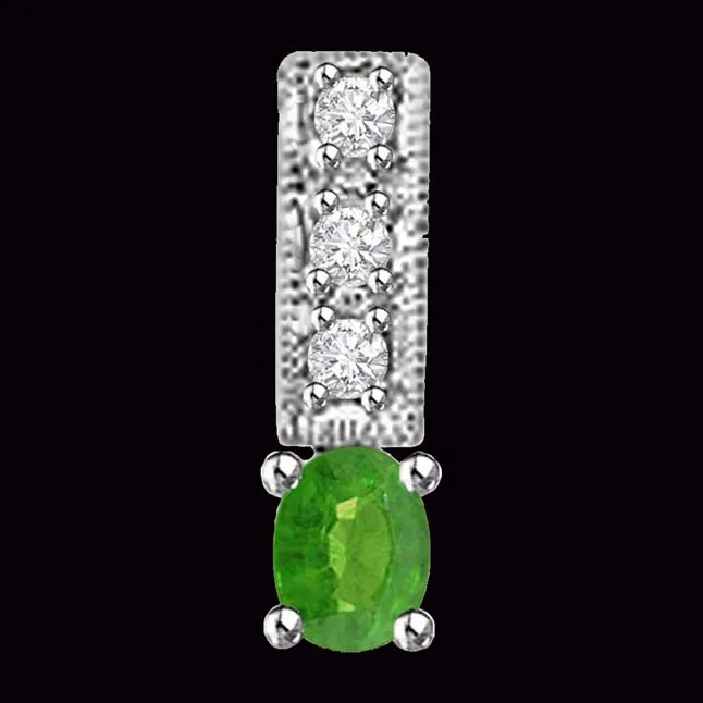 Three Sparkling Strands of Real Emerald 0.25 TCW Emerald And Diamond Pendant In White Gold (P1163)