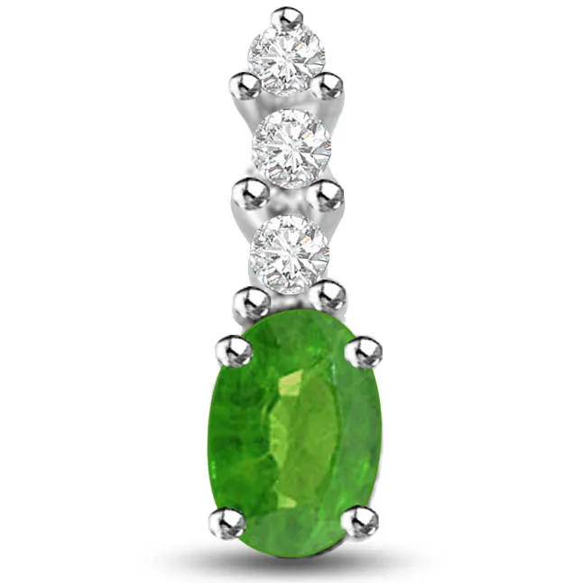 Stone Dazzling Emerald And Diamond Pendant White Gold