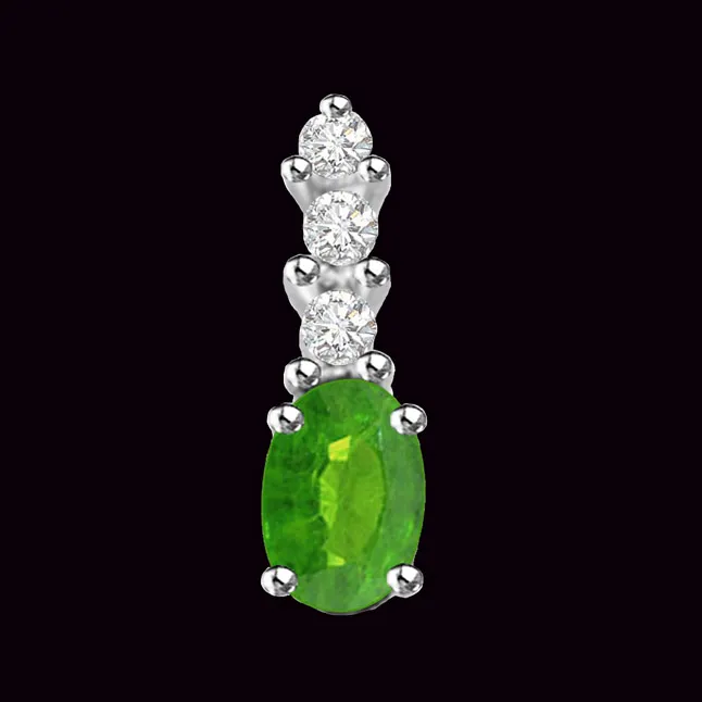 Stone Dazzling Real Emerald And Diamond Pendant White Gold (P1167)