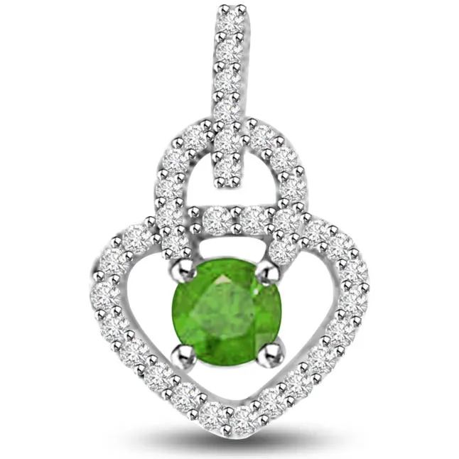 Springsy Bride 0.55 TCW Diamond Emerald Pendants In White Gold
