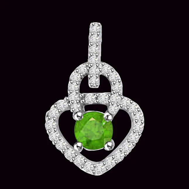 Springy Bride 0.55 TCW Real Diamond And Emerald Pendant In White Gold (P1169)