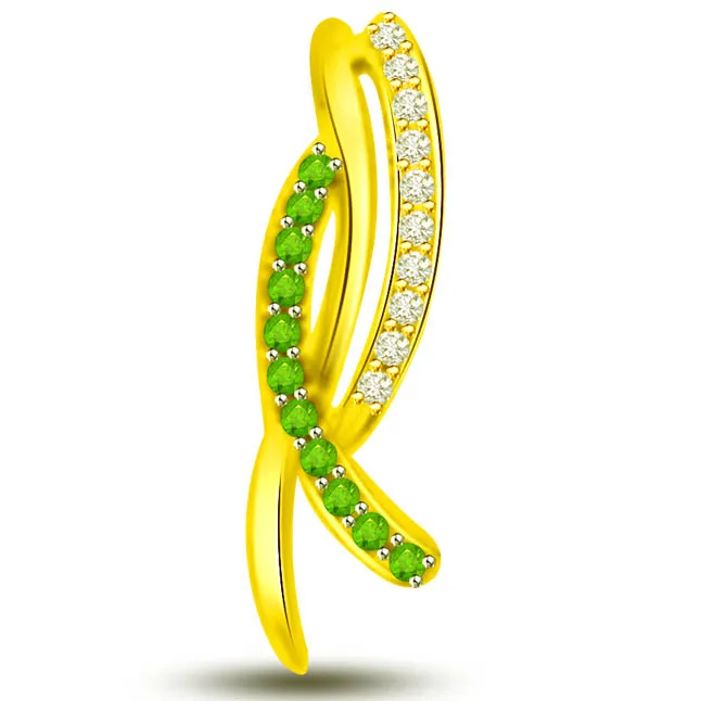 Angel's Beautiful Dance Emerald Diamond Pendants In Yellow Gold