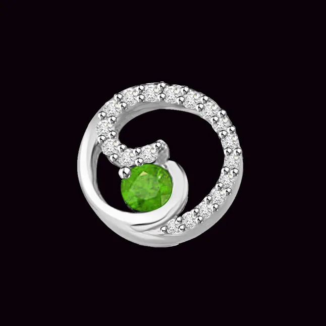 Green World 0.37 TCW Real Emerald And Diamond Pendant In White Gold (P1173)