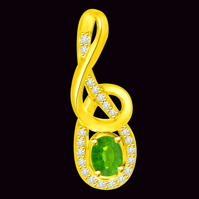 Twinkling Dew Drops 0.40 TCW Real Emerald And Diamond Pendant In Yellow Gold (P1174)