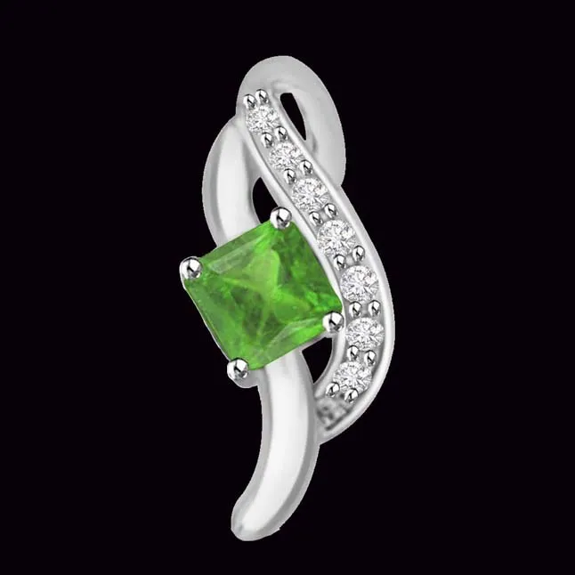 Eternal Love 0.35 TCW Real Emerald And Diamond Pendant In 14kt White Gold (P1181)