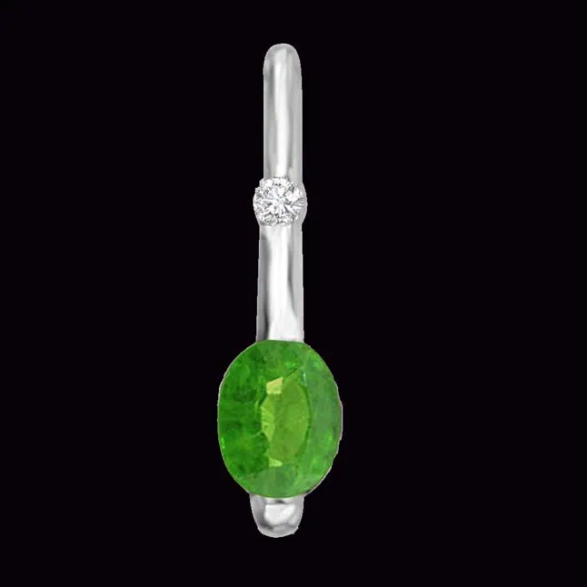 Exceptional Real Emerald And Diamond Pendant In 14kt White Gold (P1183)