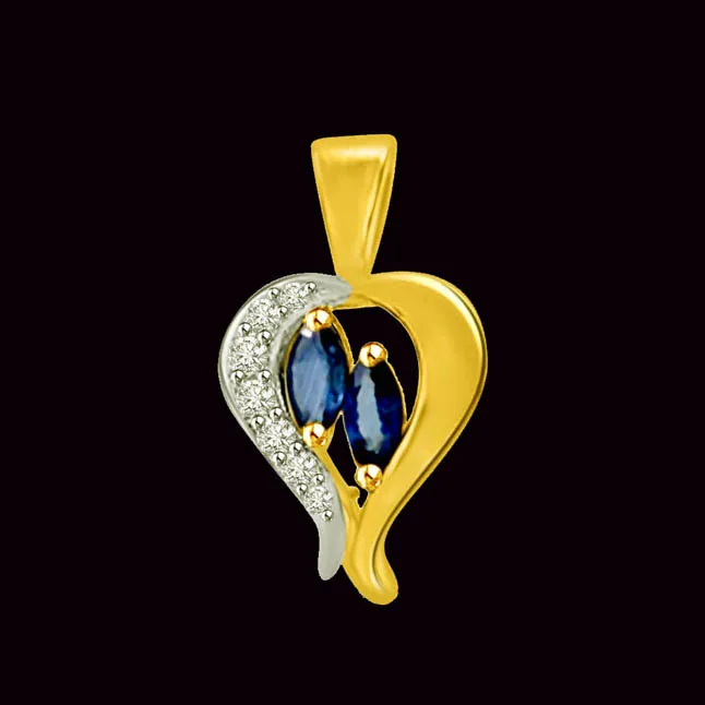 Umbrella Heart : Real Diamond & Sapphire Pendant for Your Love (P1253)