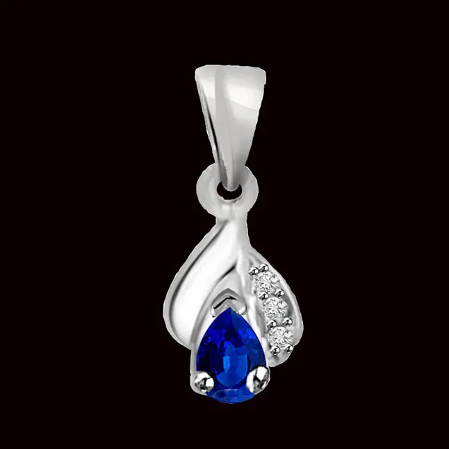 A Drop of Purity : Real Diamond & Sapphire Pendant (P1256)