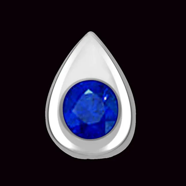 Real Diamond & Blue Sapphire White Gold Pendant (P1257)