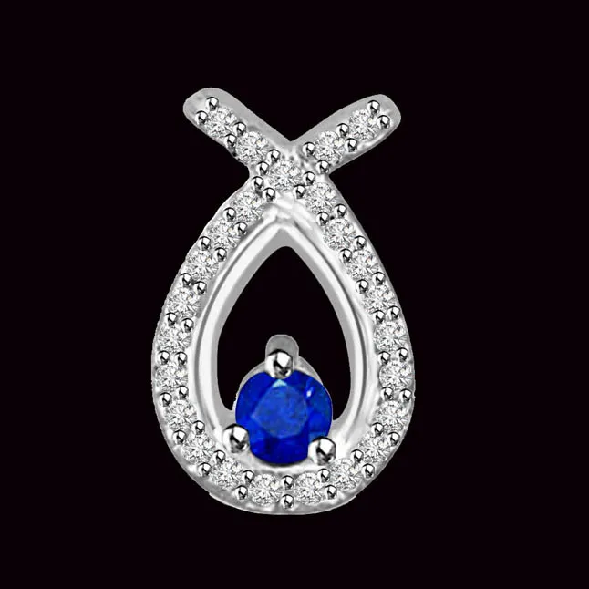 In My Arms:Diamond & Sapphire White Gold Fancy Pendants For Your Love