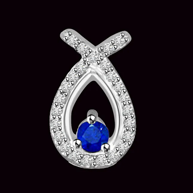 In My Arms : Real Diamond & Sapphire White Gold Fancy Pendant For Your Love (P1264)