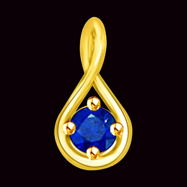 Stunning Solitaire : Rich Real Blue Natural Sapphire & Yellow Gold Pendant (P1265)