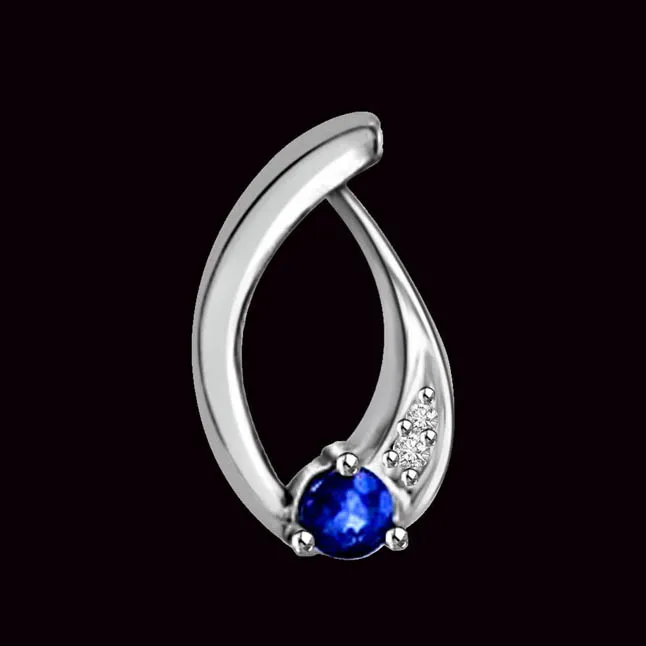 Drop Of Ocean : Real Diamond & Blue Sapphire Curvy Pendant (P1268)