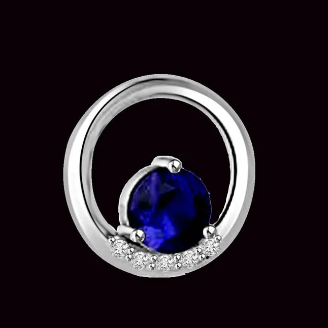 Blue Ball:Diamond & Sapphire Round Chic White Gold Pendants For Your Ladylove