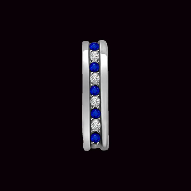 Aquamarine Princess Real Blue Sapphire & Diamond Alternating White Gold Pendant For Her (P1278)